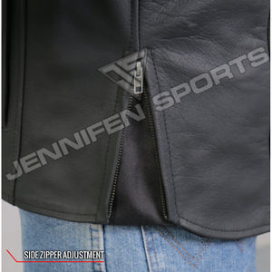 เสื้อแจ็คเก็ตรถจักรยานยนต์กันลมผู้ชายพร้อมกะโหลกพิมพ์หนัง Cowhide ของแท้หนังเรียบซิปปิดภายในซับใน - Product Image 4