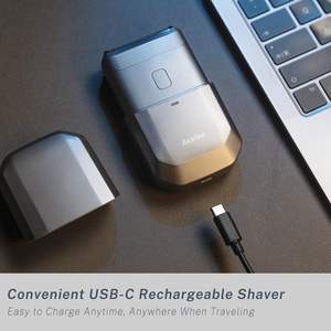 Rasoir électrique compact et portable à lame unique, étanche, rechargeable par USB-C, rasoir rotatif humide/sec pour la tête chauve - Product Image 6
