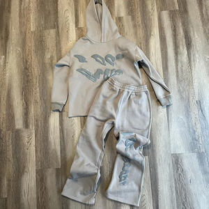 Ensemble de survêtement pour homme, pantalon décontracté à capuche, coupe brute, ourlet brut, pantalon bouffant, deux pièces, jogging empilé - Product Image 6