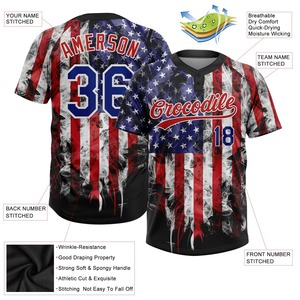 Custom White Royal-Red 3D American Flag Fashion Two-Button Unisex Softball Jersey de secado rápido Softball en venta - Product Image 3