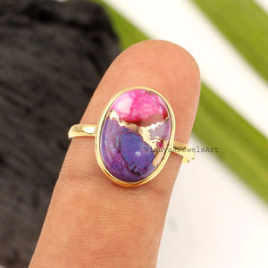 Trendy Purple Dahlia <b>Copper</b> Turquoise Rings 925 Sterling Silver 10x14mm Oval Shape 18K Gold Plated Eternity Vermeil <b>Gift</b> <b>for</b> <b>Her</b> - Product Image 5