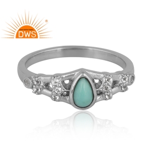 แหวนพลอยบุษราคัมสีเงินชุบแพลเลเดียมสีเทอร์ควอยซ์และสีขาวดีไซน์ใหม่สำหรับผู้หญิง - Product Image 3