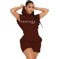 Ensemble d'été en coton éponge couleur unie pour femme : Haut sans manches et short de sport
