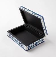Boîte à bijoux en bois laqué avec incrustation de nacre bleue rectangulaire, boîte à souvenirs, coffre à bijoux, boîte à bibelots