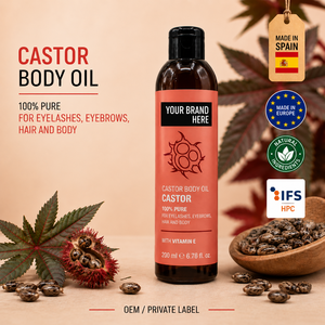 Aceite de Ricino de Marca Privada 200ml OEM |   Aceite 100% Puro para el Crecimiento del Cabello |   Suero para Pestañas y Cejas |   Vegano Natural |   Hecho en España, UE - Product Image 1
