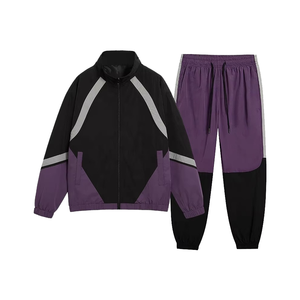 Men's Color Blocking Full-<b>Zip</b> <b>Hooded</b> Jacket Drawstring Joggers Breathable Fleece-Lined 100% Cotton Sporty Autumn Tracksuit Side - Product Image 2
