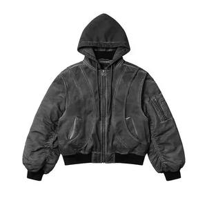 Chaqueta Bomber de Lona Gruesa para Hombre, Diseño Nuevo Personalizado, Ropa de Trabajo con Capucha, Estilo Desgastado, Teñido en Frío, Corte Cuadrado para Primavera, Alta Calidad - Product Image 1