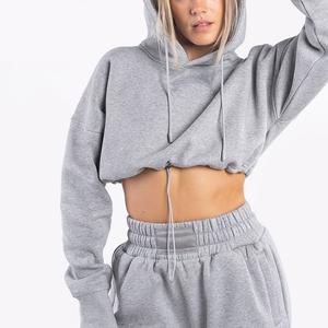Sweat à capuche en coton personnalisable pour femmes, couleur unie, taille ajustable avec cordon de serrage pour l'hiver Streetwear Crop Top Hoodies - Product Image 1
