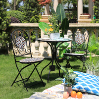 Ensemble de table et de chaises pliantes en fer forgé, ensemble de bistrot en mosaïque, mobilier d'extérieur, ensemble de salle à manger de jardin en 3 pièces