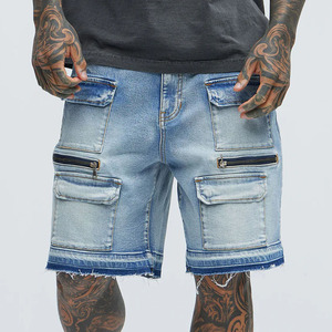 กางเกงยีนส์ขาสั้นยาวถึงเข่าสำหรับผู้ชายกางเกงขาสั้นผ้าเดนิมฟอกสีน้ำเงินสไตล์สตรีทสไตล์วินเทจระบายอากาศได้ดีดีไซน์แบบ2025 - Product Image 1