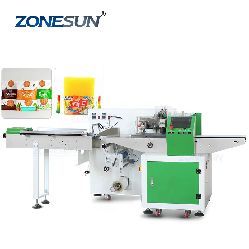 ZONESUN ZS-ZB350X Động Cơ Servo Tự Động Máy Đóng Gói Gối Ngang Kẹo Bánh Quy Xà Phòng Nhà Vệ Sinh