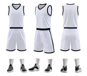 Ensemble de maillot de basket-ball noir et blanc, short, débardeur à col en V, uni, vêtements d'entraînement pour équipe athlétique, commande en gros - Product Image 3