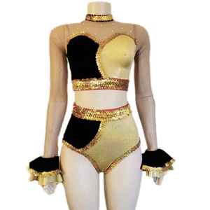 ชุดเสื้อกั๊กแขนยาวประดับเพชรหรูหราพร้อมกระโปรงจีบสำหรับทีมเต้นมืออาชีพ ชุดยูนิฟอร์มเชียร์ลีดเดอร์ประดับคริสตัล - Product Image 1