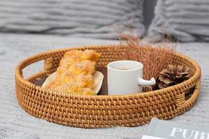 Newest Design Wooden Base Rattan Food Server Ware <b>Tray</b> Tableware Round <b>Large</b> Size Food <b>Serving</b> <b>Tray</b> for Wedding Use - Product Image 3
