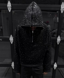 Sweat à capuche en molleton bouclette 330 g/m² pour homme, style streetwear uni, personnalisable avec impression intégrale et strass, service OEM pour l'hiver - Product Image 3