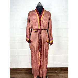 Recycled Vintage Silk Sari <b>Robe</b> Boho Floral Print Dressing Gown <b>Beach</b> Coverup or Bridesmaid Anniversary Gift - Product Image 1
