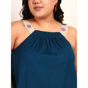 Deebaco Women's Plus Size Halter Neck A-Line Casual <b>Dress</b> With Polka Dot Ruffle Hem Teal Blue Sleeveless Mini <b>Summer</b> Wear <b>Dress</b> - Product Image 2