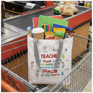 Sac fourre-tout en toile avec motif « Teacher Appreciation Piece of Story », sac à bandoulière réutilisable pour les courses, cadeau amusant pour la salle de classe, usage quotidien, 27x37cm - Product Image 5