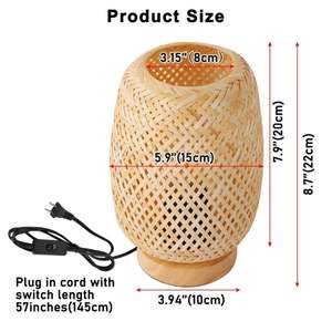 Lámpara de Mesa de Bambú con Estructura de Bambú Hecha a Mano, Base Estable e Iluminación Ambiental Suave - Product Image 5