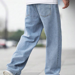 Pantalons en jean denim délavé à la pierre, coupe droite slim, fermeture éclair, tendance masculine, couleur gris foncé - Product Image 3