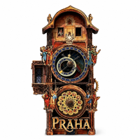 Horloge astronomique 3D multicouche en bois de Prague, personnalisée OEM/ODM, souvenir de forme rectangulaire pour boutique, décoration intérieure, cadeau