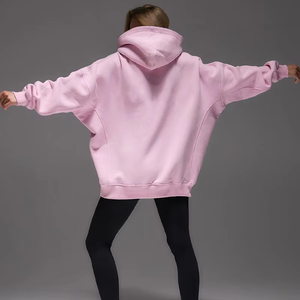 Pull-over surdimensionné de luxe personnalisé à la mode Sweat à capuche rose épais en coton polaire Baggy rose à capuche vierge pour femmes - Product Image 2