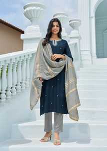 Colección de trabajo de bordado de viscosa pura, forro de pantalón de rayón suave con Zari Dupatta Kurti Set, nueva ropa india y pakistaní - Product Image 6