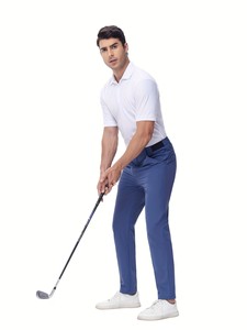 Pantalones de Golf Azules para Hombre, Corte Recto, Cintura Elástica, Bolsillos Laterales con Solapa y Cremallera, Secado Rápido, Pantalones Casuales para Verano - Product Image 5