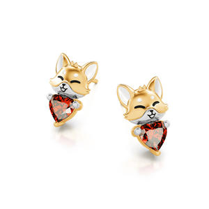 Boucles d'oreilles clous en argent sterling Jeulia Hug Me Baby Fox en forme de cœur, cadeau idéal - Product Image 3