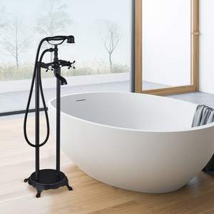 Mitigeur de baignoire sur pied pour salle de bain, haute qualité, design contemporain, eau chaude et froide, double poignée, en laiton - Product Image 4