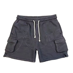 Custom Embroidered Logo Sweat <b>Shorts</b> Drawstring Multi Pocket Drawstring <b>Black</b> Cotton Acid Washed Cargo <b>Shorts</b> for <b>Men</b> 2024 - Product Image 1