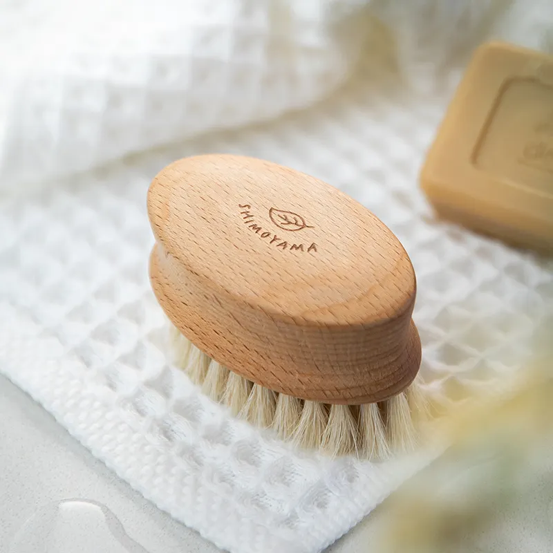 SHIMOYAMA Round Beech Wooden Horsehair Laundry Shoe Clothing Brush For Home Daily Cleaning