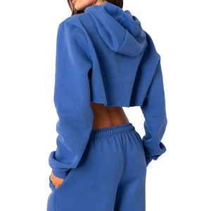 Sweat à capuche court à manches longues personnalisé avec logo de haute qualité pour femme, en coton, décontracté, écologique, respirant, style streetwear - Product Image 6