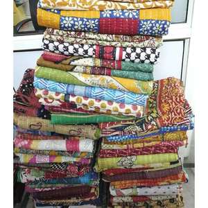 Indian Traditional <b>Kantha</b> Work Cotton Quilt Reversible Embroidered Block Print Sari <b>Throw</b> for Winter Lot of 50 for Home Use - Product Image 2