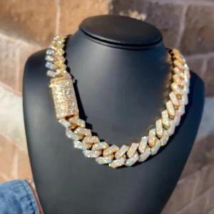 โซ่คล้องสองสีพรีเมี่ยมประดับเพชรโมอิสสีเงินสีทองประดับร่างกายสไตล์ฮิปฮอปของขวัญครบรอบ - Product Image 2