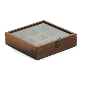 Caja de especias de madera hecha a mano pura con compartimentos Patrones personalizados Caja de especias de madera rústica con caja de especias personalizada - Product Image 6