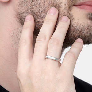 <b>Men's</b> Rhodium-Plated Diamond Cut <b>Ring</b> in Sleek Design-925 Sterling <b>Silver</b> - Product Image 4