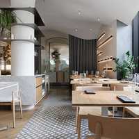Comptoir de café professionnel avec panneau en bois de noyer, plateau noir mat et station d'équipement pour café commercial