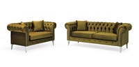 Ensemble de canapé-lit Chesterfield - Design moderne, revêtement en bois massif, cadre en aggloméré, rembourrage écologique, durable