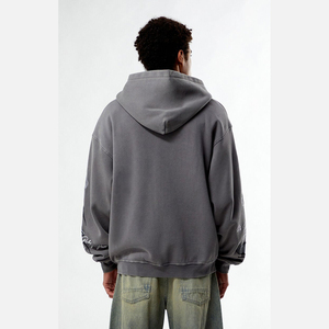 Sweat à capuche personnalisé OEM pour hommes, poids lourd, coupe carrée, 500 g/m², 100% coton, fermeture éclair, impression complète, logo personnalisé pour l'hiver - Product Image 4