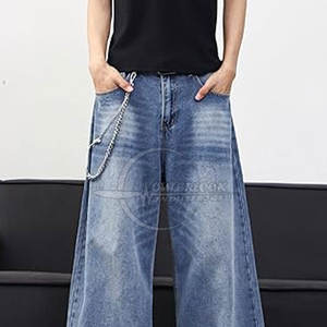 2025 Logo personnalisé jambe large hommes jean pantalon léger décontracté vêtements de rue surdimensionné haute qualité Jean pantalon - Product Image 2