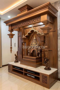 Mandir de madera de teca real en pulido blanco con almacenamiento Mandir de madera de teca de lujo con base de gabinete Unidad de Pooja hindú tradicional - Product Image 6