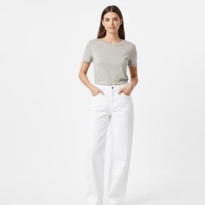Pantalones vaqueros informales de ajuste regular de cintura media para mujer Pantalones sólidos de verano hechos a medida al por mayor de proveedor de fábrica OEM - Product Image 2