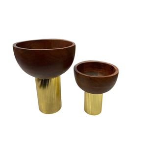 Bols de service en bois biodégradables faits à la main de qualité supérieure, support plaqué or, écologiques, compatibles lave-vaisselle, pour les fêtes au chocolat - Product Image 1