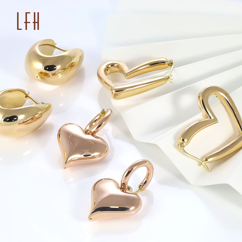 Fashion 18k Real Gold Heart Earrings