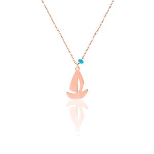 Collier pendentif élégant en argent sterling 925 avec design de voilier Azuris, fabriqué en Turquie - Product Image 1