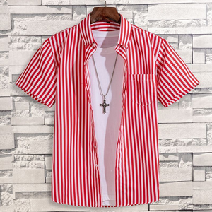 Vente en gros Chemise à col rayé personnalisée Homme 100% Chemise boutonnée à manches courtes en coton pour hommes - Product Image 4