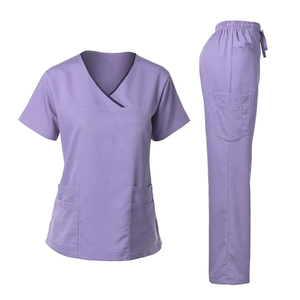 Ensembles de gommage hospitalier confortables avec tissu sergé Durable infirmière travail médical ensemble de gommage à la figue avec manches courtes femmes ensemble de gommage haut - Product Image 4