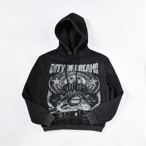 Sweat-shirt vintage à impression DTG lourde personnalisée, lavage à l'acide, poignets et déchirures usés, coupe et couture, effet délavé au soleil, pour hommes - Product Image 1