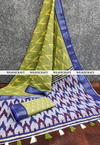Sari de lino con estampado ikat, corte 6.3, con pieza para blusa. - Product Image 4
